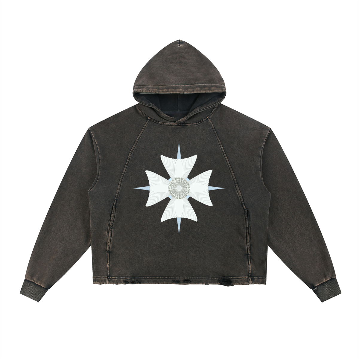 Collective Guidance Compass Vintage Washed Frayed-Hem Hoodie