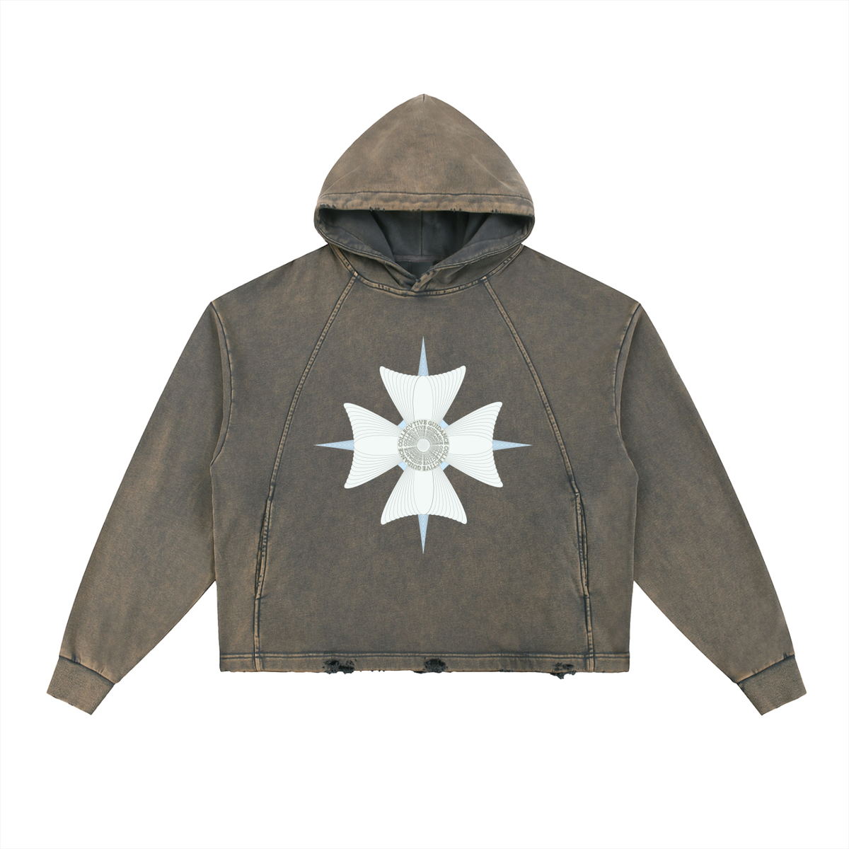 Collective Guidance Compass Vintage Washed Frayed-Hem Hoodie