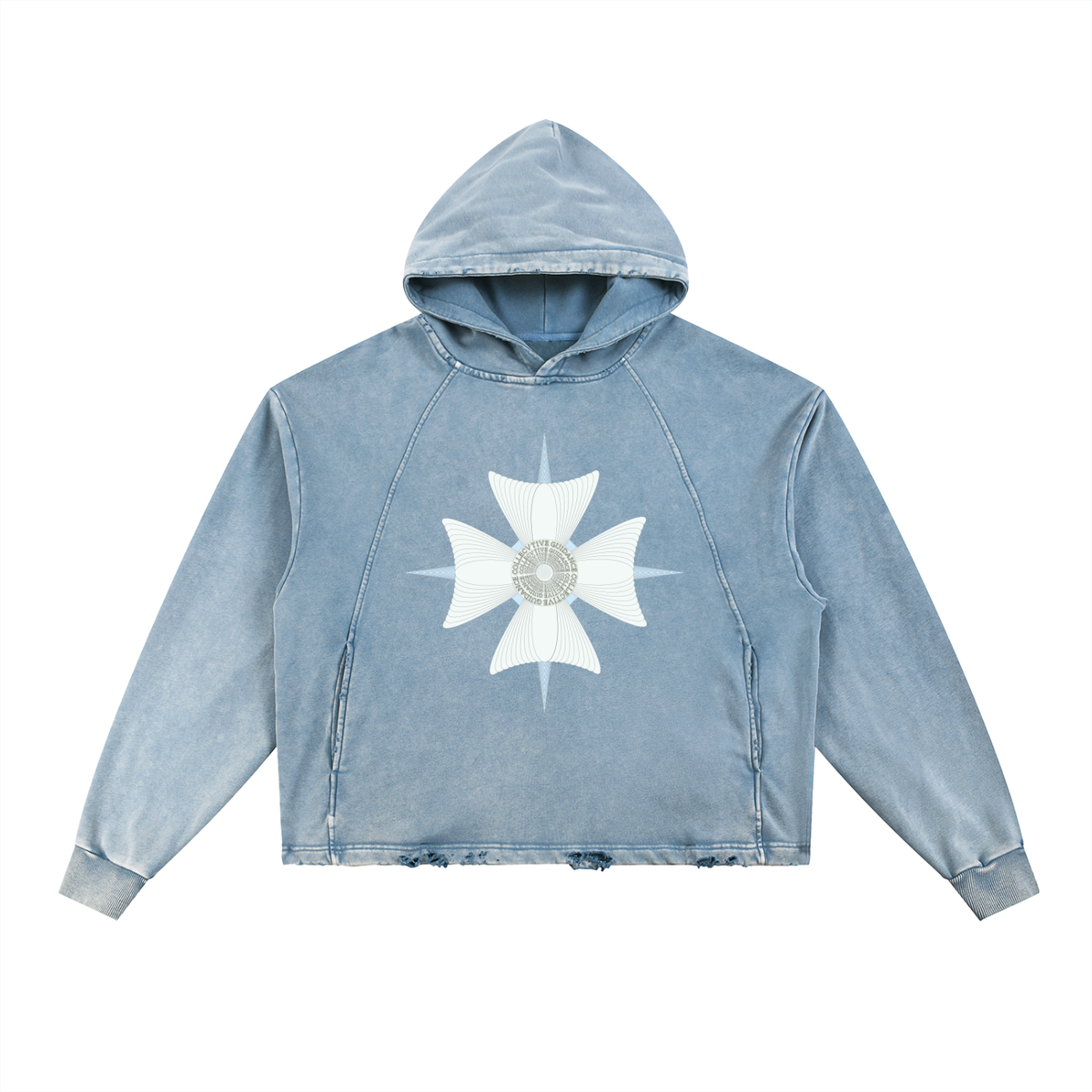 Collective Guidance Compass Vintage Washed Frayed-Hem Hoodie