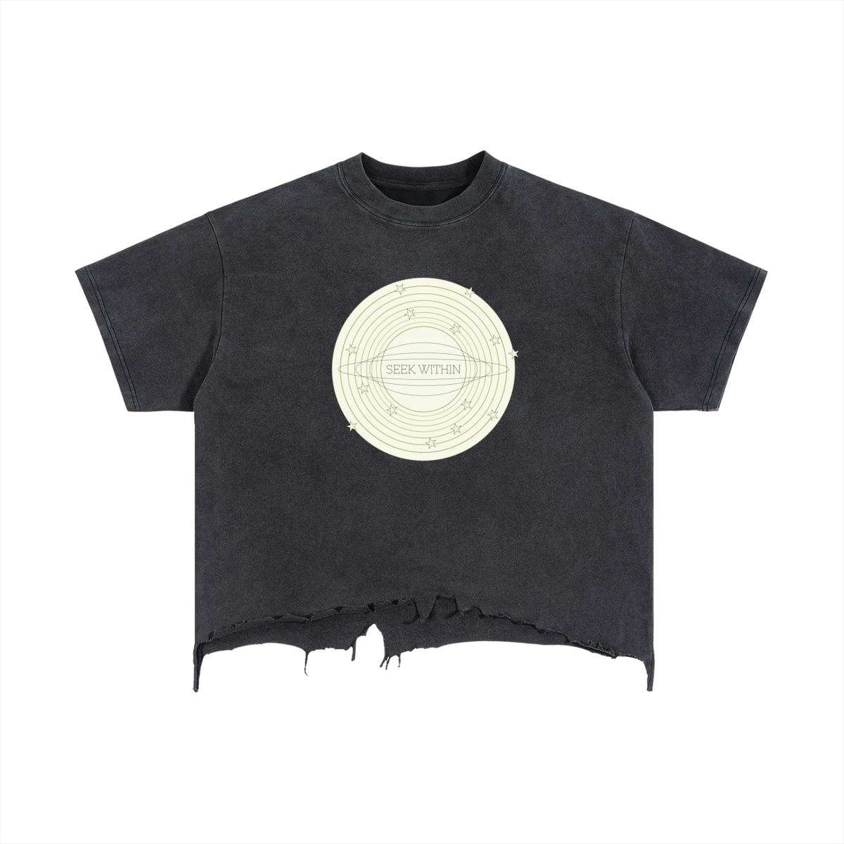 Seek Within Vintage Wash Boxy Distressed Hem T-Shirt
